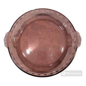Pyrex Glass Cranberry Pie Pan 229 9.5" Fluted Edges Handles Deep Dish USA‎ Made